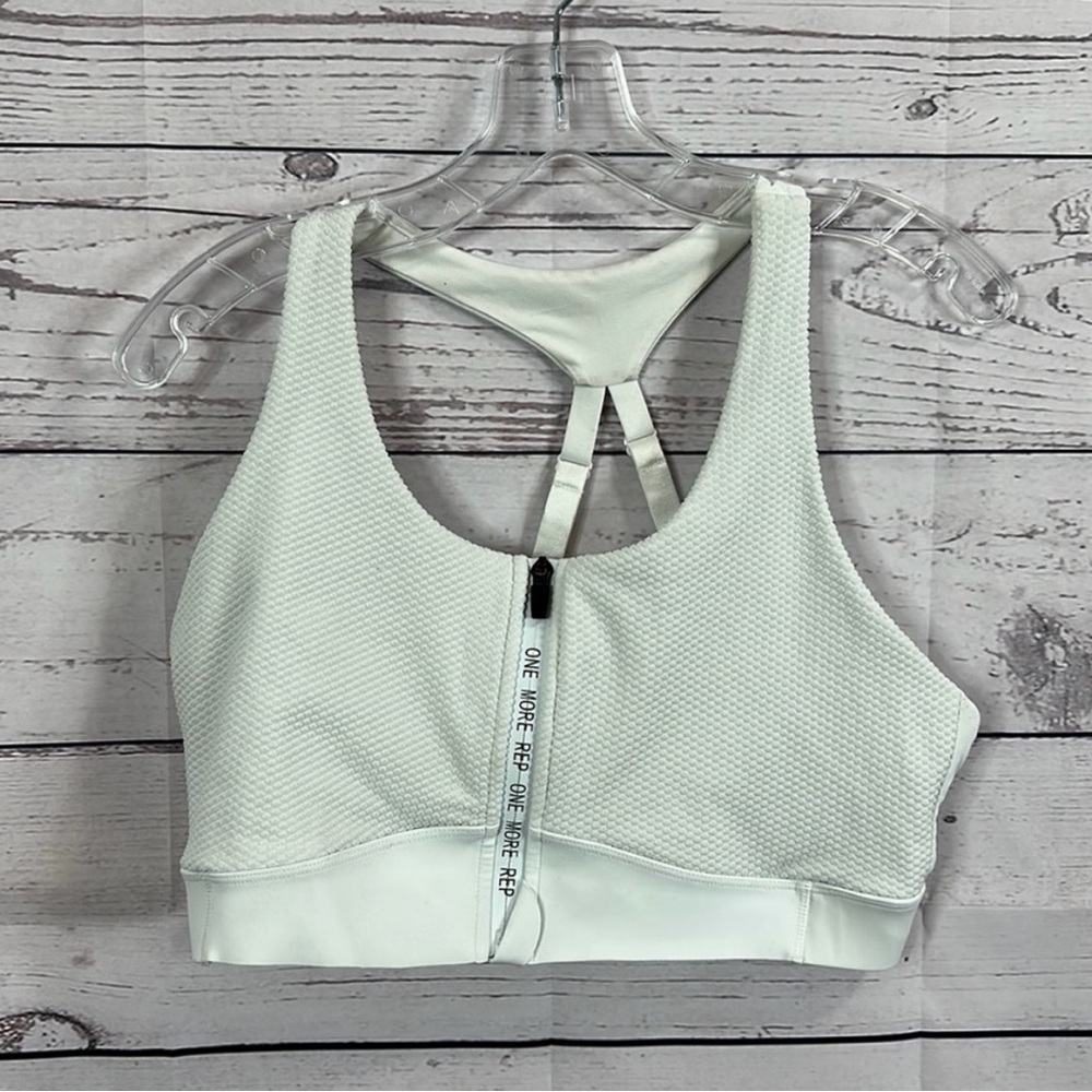 Zyia Active Womens Sports Bra size Large White Zip Close activewear